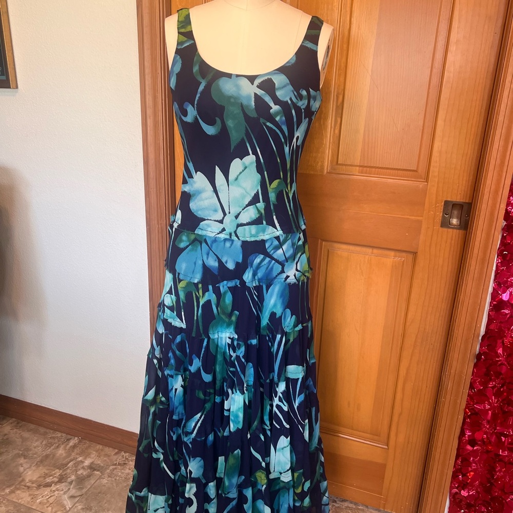 VTG 90’s Jones New York Flowy Coastal Resort Floral Tiered Maxi Dress Sz 6